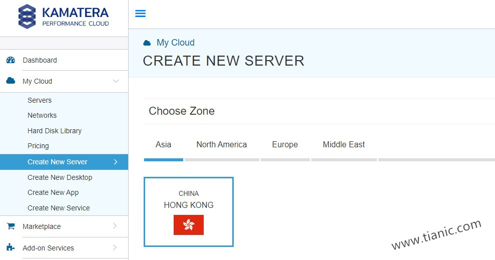 创建Kamatera香港VPS服务器